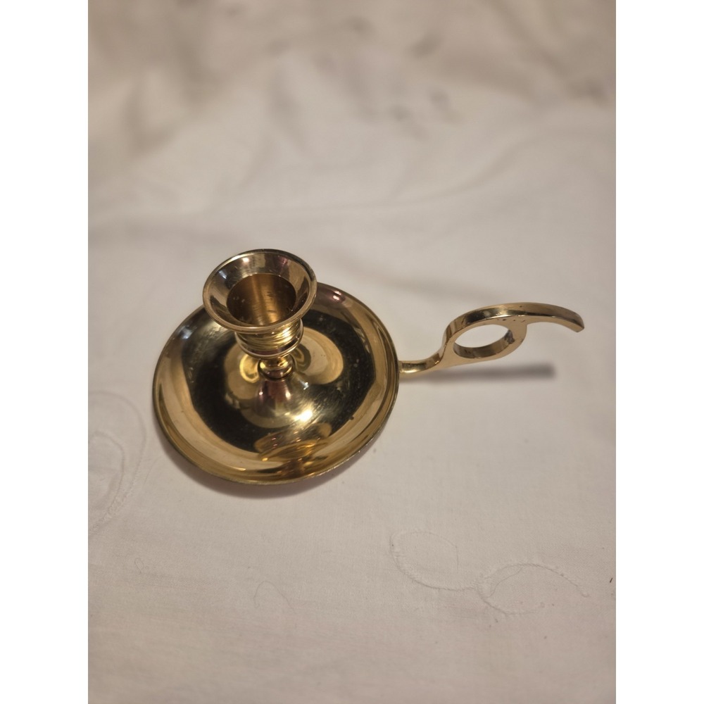 Vintage Brass Candle Holder With Unique Finger‎ Loop